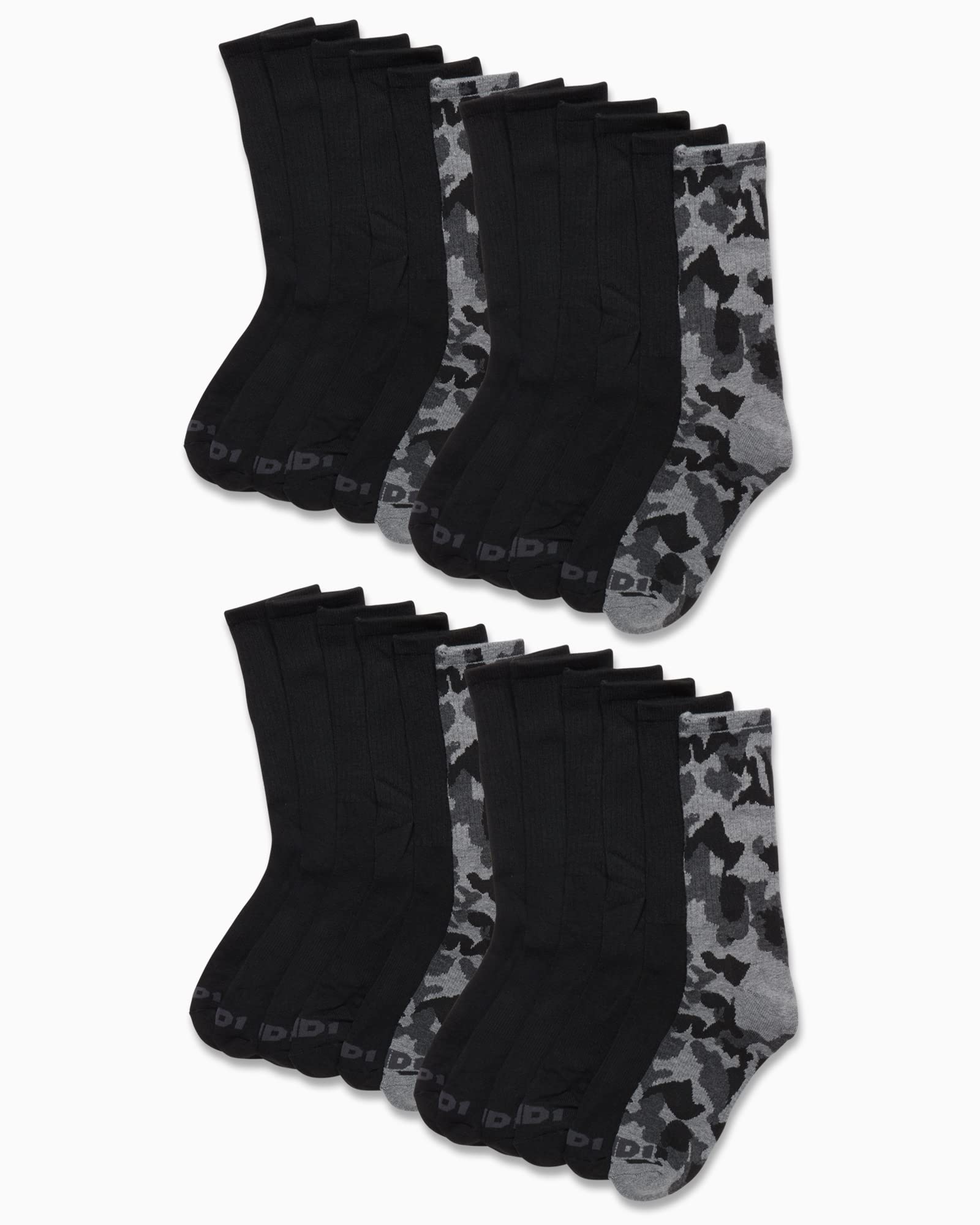 AND1 Men's Socks - Athletic Cushion Crew Socks (24 Pack), Size 6-12.5, Black Camo