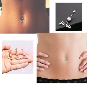 LELOUCHY Personalised Name Plate 14G Belly Button Ring 925 Sterling Silver/Gold Birthstone Navel Ring for Women