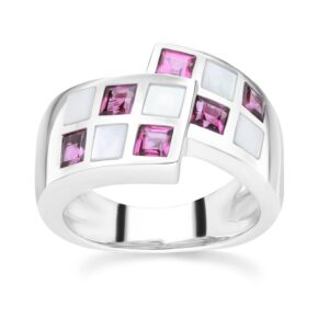 ivy gems sterling silver garnet ring with mother of pearl promise ring contemporary design for women january birthstone anniversary engagement band ring size 7