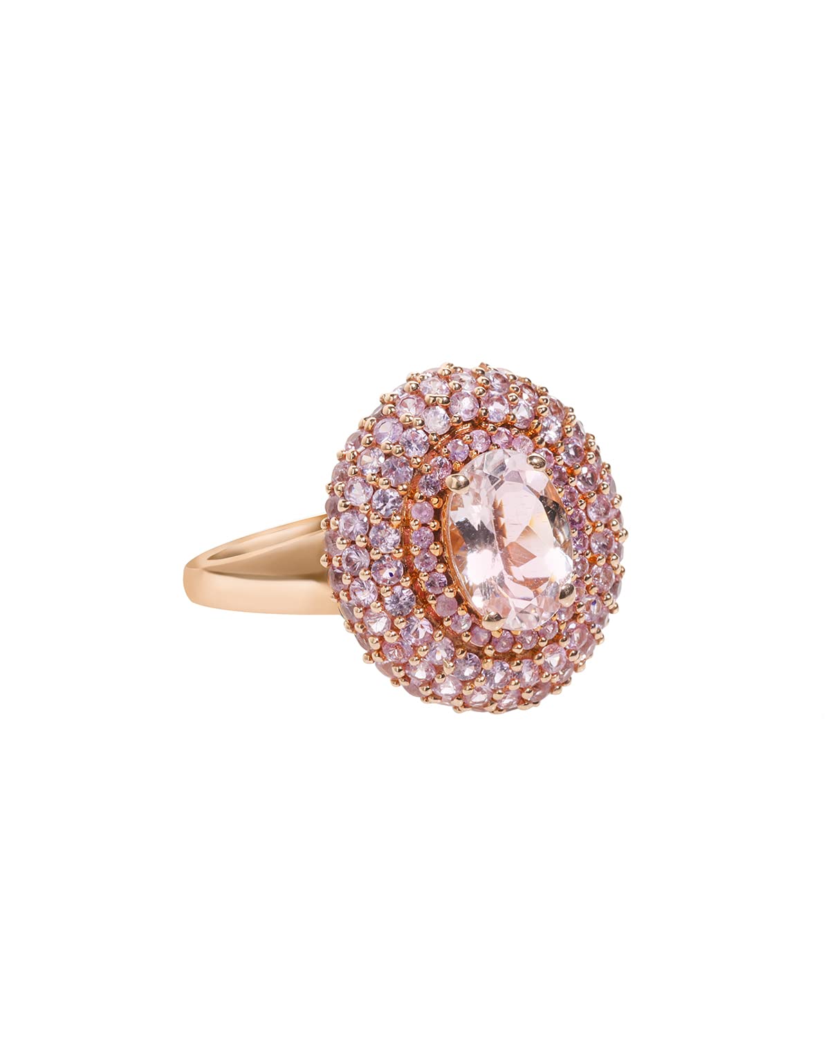 YoTreasure 2.07 Ct. Pink Morganite Sapphire Solid 14K Rose Gold Chunky Ring