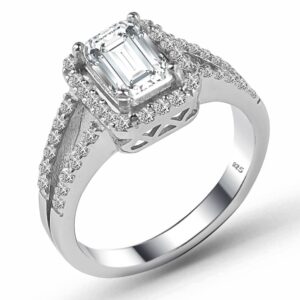 lombardy jewelry genuine 925 sterling silver with emerald cut clear cz cubic zirconia stone engagement wedding promise halo ring luxury gift for women (9)