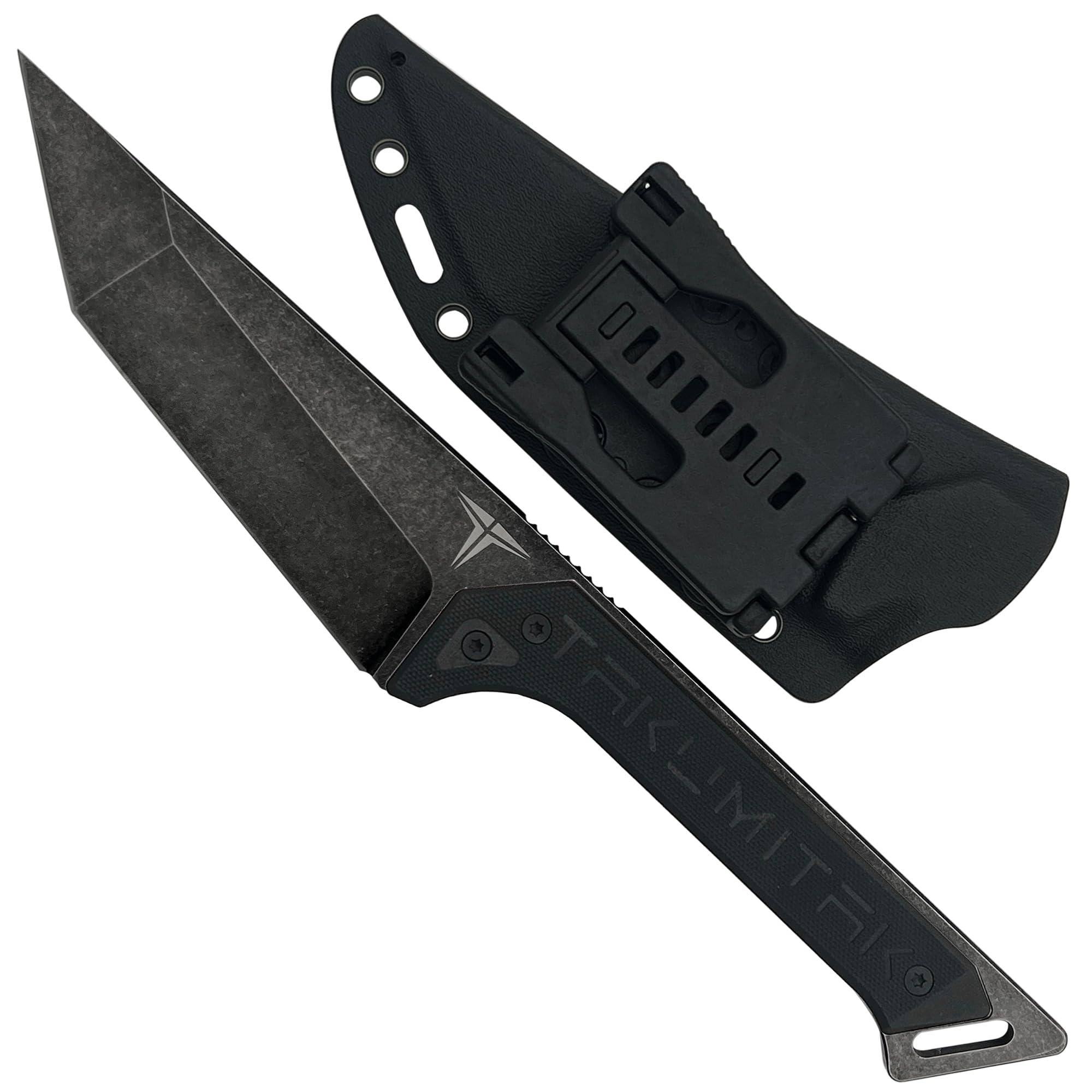 TAKUMITAK TKF215 D2 Tool Steel Tanto Blade Knife, G10 Handle, Fixed Blade, Molle Clip Kydex Sheath, Survival Gear, Camping Accessories, EDC Knife, 11 inch, Stonewash TKF215SW