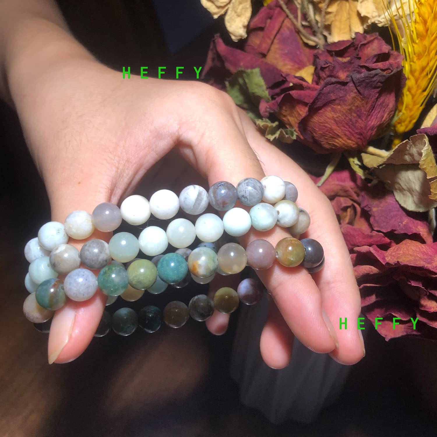 Natural Gorgeous Gem Semi-Precious Gemstone Beaded Reiki Healing Crystals Handmade 8mm Round Beads Stretch Bracelet Unisex