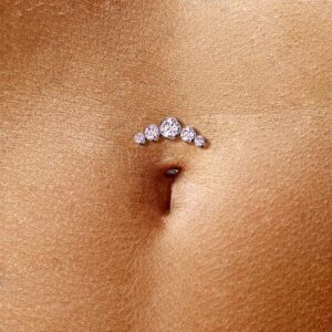 Titanium Threadless Convex Base Floating Belly Ring With 5 Bezel Crystal Curve Top (Aqua)