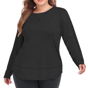 COOTRY Plus Size Workout Tops for Women Long Sleeve Shirts Breathable Dry Fit Athletic Gym Yoga Clothes Gray 2XL