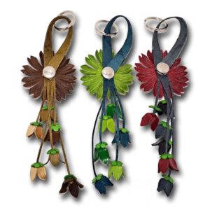 Jomo Joy Leather Flower Keychain Purse Tassels Charms Women Handbags Designer Bag Accessories Keyring Decor Sunflower Key Ring 8'' Long (Green), (KrSunflower1)