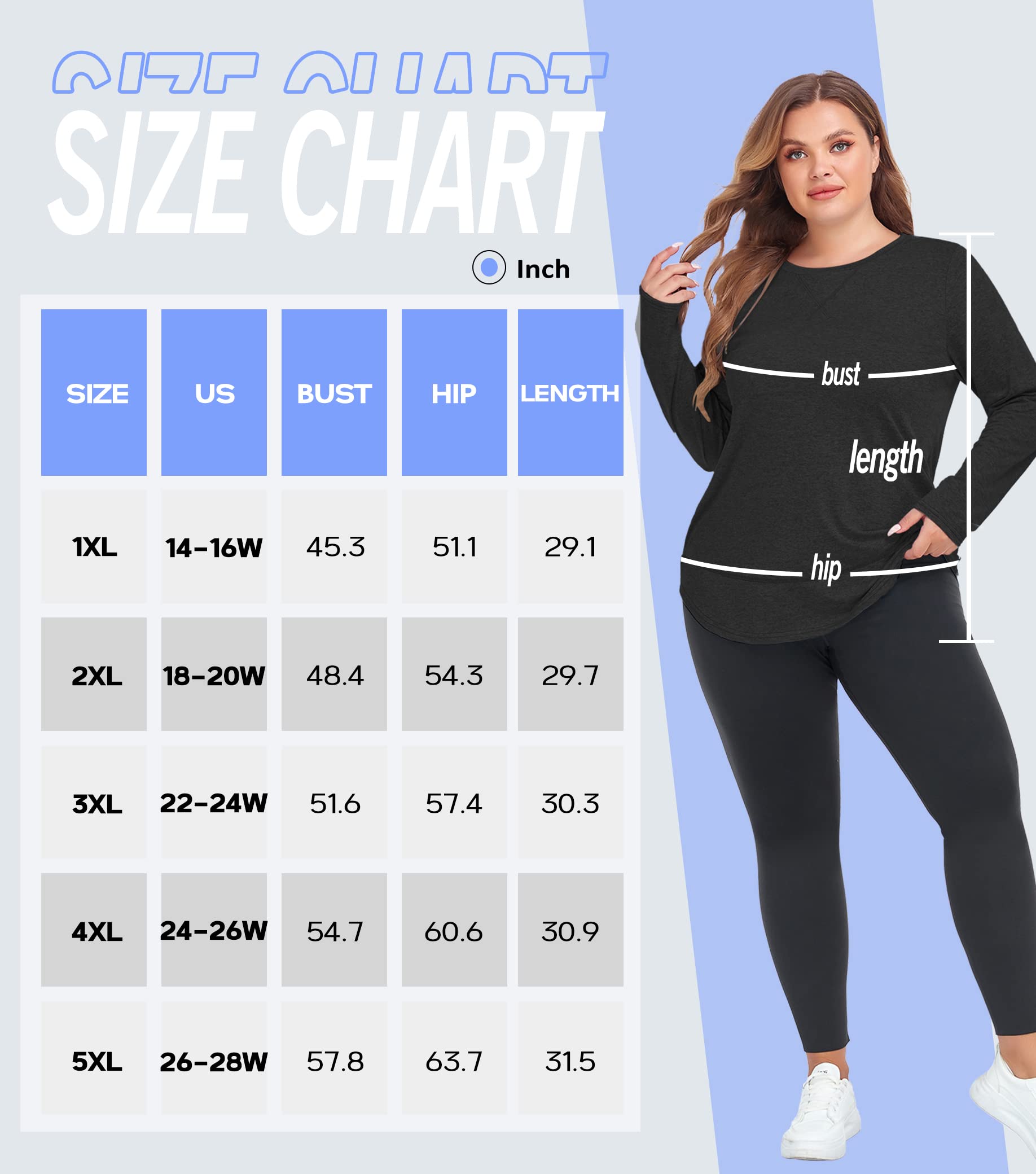 COOTRY Plus Size Workout Tops for Women Long Sleeve Shirts Breathable Dry Fit Athletic Gym Yoga Clothes Gray 2XL