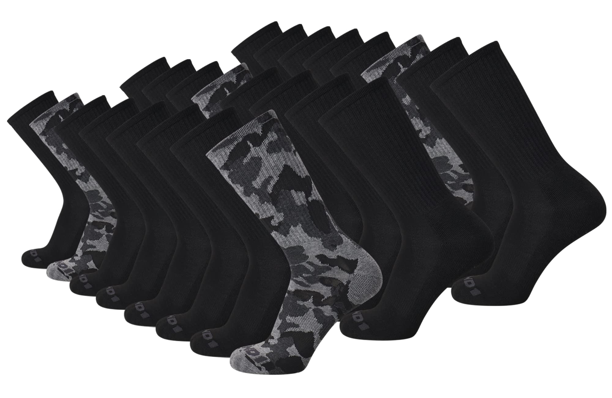 AND1 Men's Socks - Athletic Cushion Crew Socks (24 Pack), Size 6-12.5, Black Camo