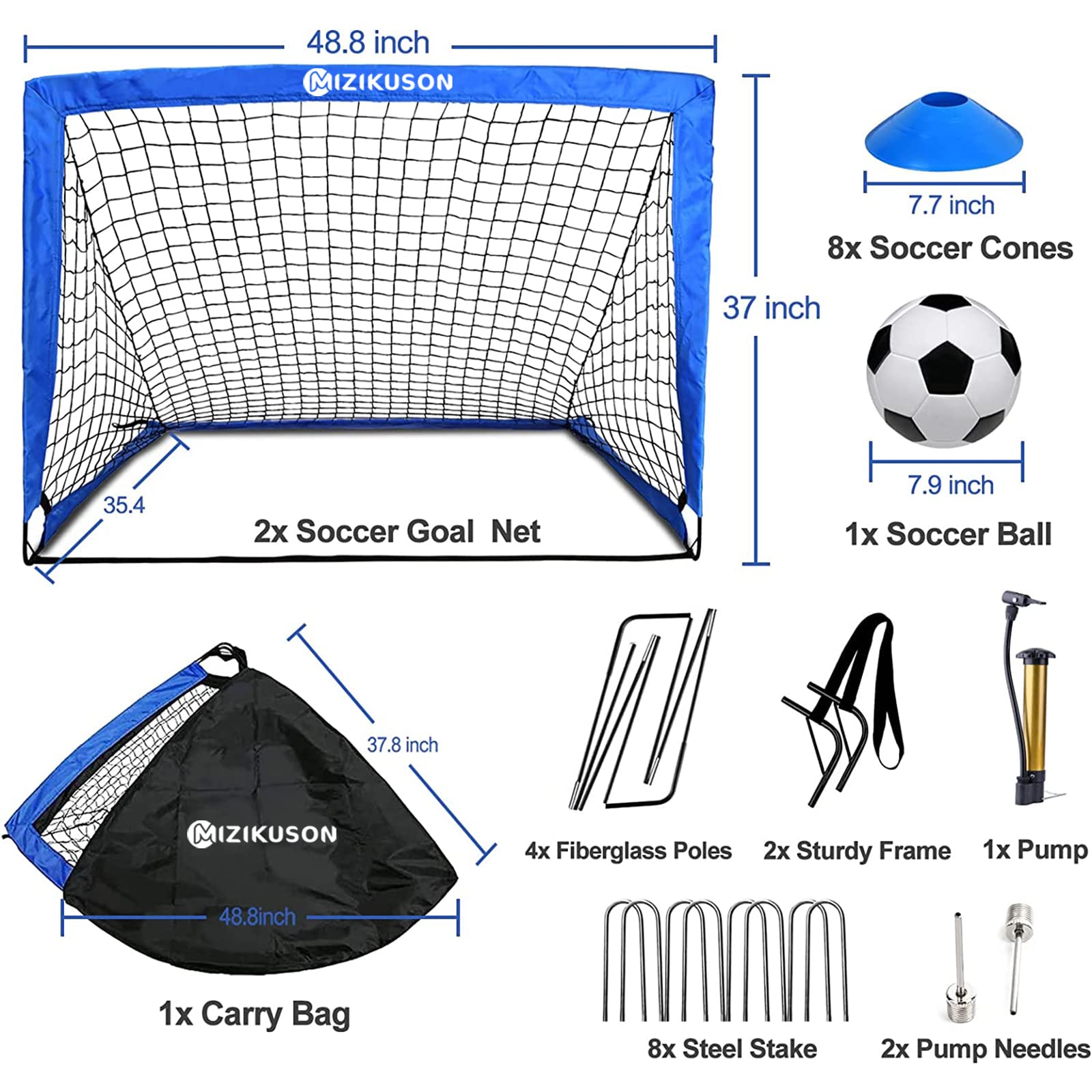 Soccer Goals for Backyard, Portable Soccer Net Set of 2, 4' x 3' Indoor Pop Up Soccer Goal, Soccer Training Equipment with 8 Training Cones, Carry Bag and Soccer Ball