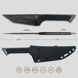 TAKUMITAK TKF215 D2 Tool Steel Tanto Blade Knife, G10 Handle, Fixed Blade, Molle Clip Kydex Sheath, Survival Gear, Camping Accessories, EDC Knife, 11 inch, Stonewash TKF215SW