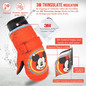 DISNEY Mickey Mouse Toddler Mittens Ages 2-4, Waterproof Toddler Gloves, Mickey Kids Snow Mittens, 3M Thinsulate Gloves