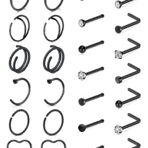 TOKRING 20G Black Nose Rings Hoops Studs Surgical Steel Piercing jewelry for Women Men