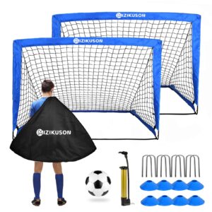 soccer goals for backyard, portable soccer net set of 2, 4' x 3' indoor pop up soccer goal, soccer training equipment with 8 training cones, carry bag and soccer ball