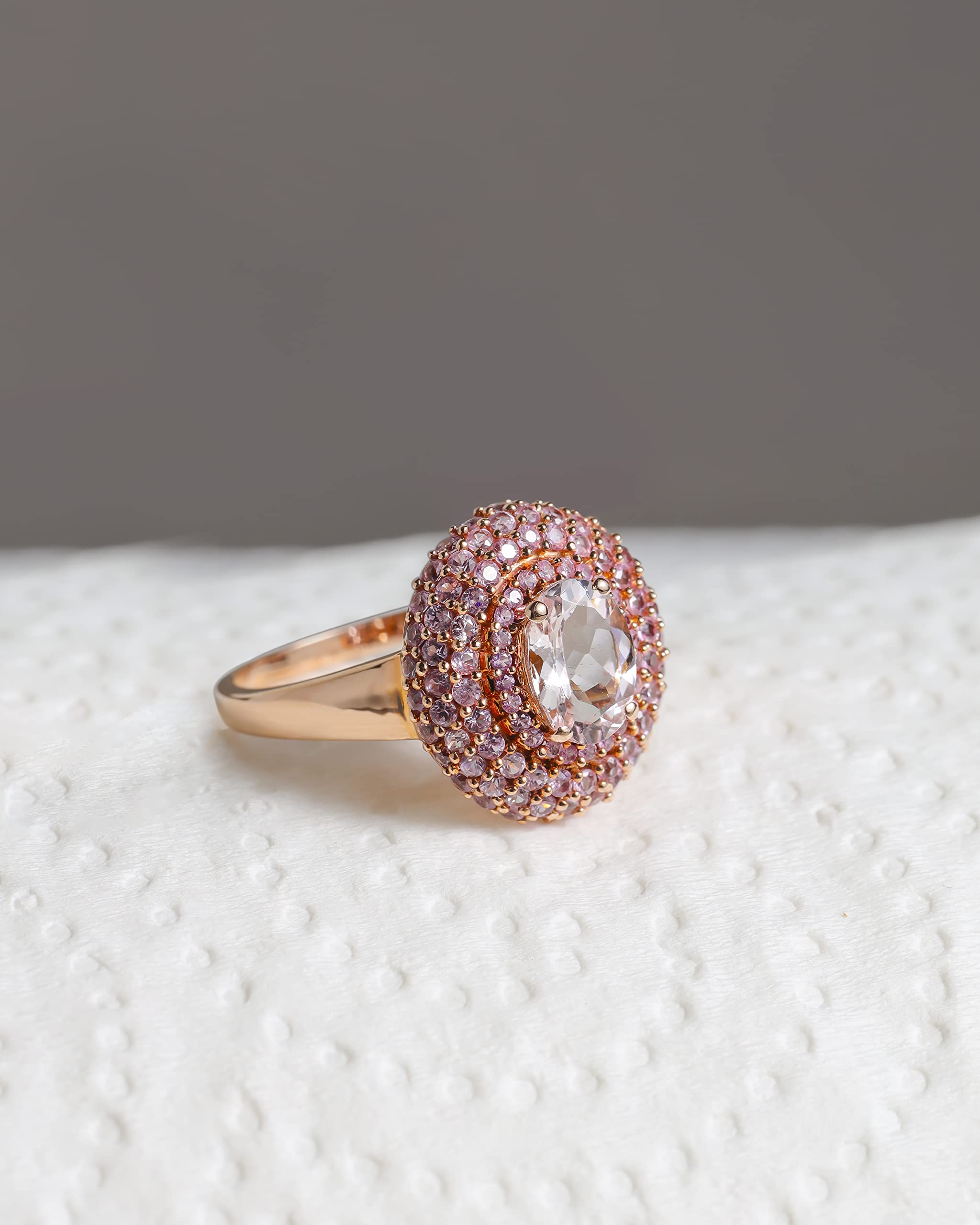 YoTreasure 2.07 Ct. Pink Morganite Sapphire Solid 14K Rose Gold Chunky Ring