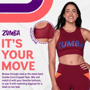 ZUMBA Women's Core Cropped Workout Tank Top, Fitness Clothing, L, Brick Red