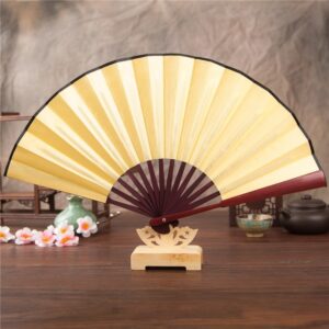 Folding Lace Fan Floral Held Dancing Silk Hand Fan Party Chinese Unisex Wedding Accessory Womens Strapless Push up Bra Yellow