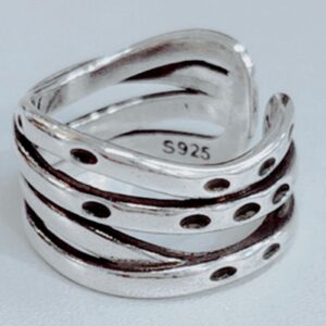 925 Sterling Silver Adjustable Layered Chain Ring, Party Rings For Women