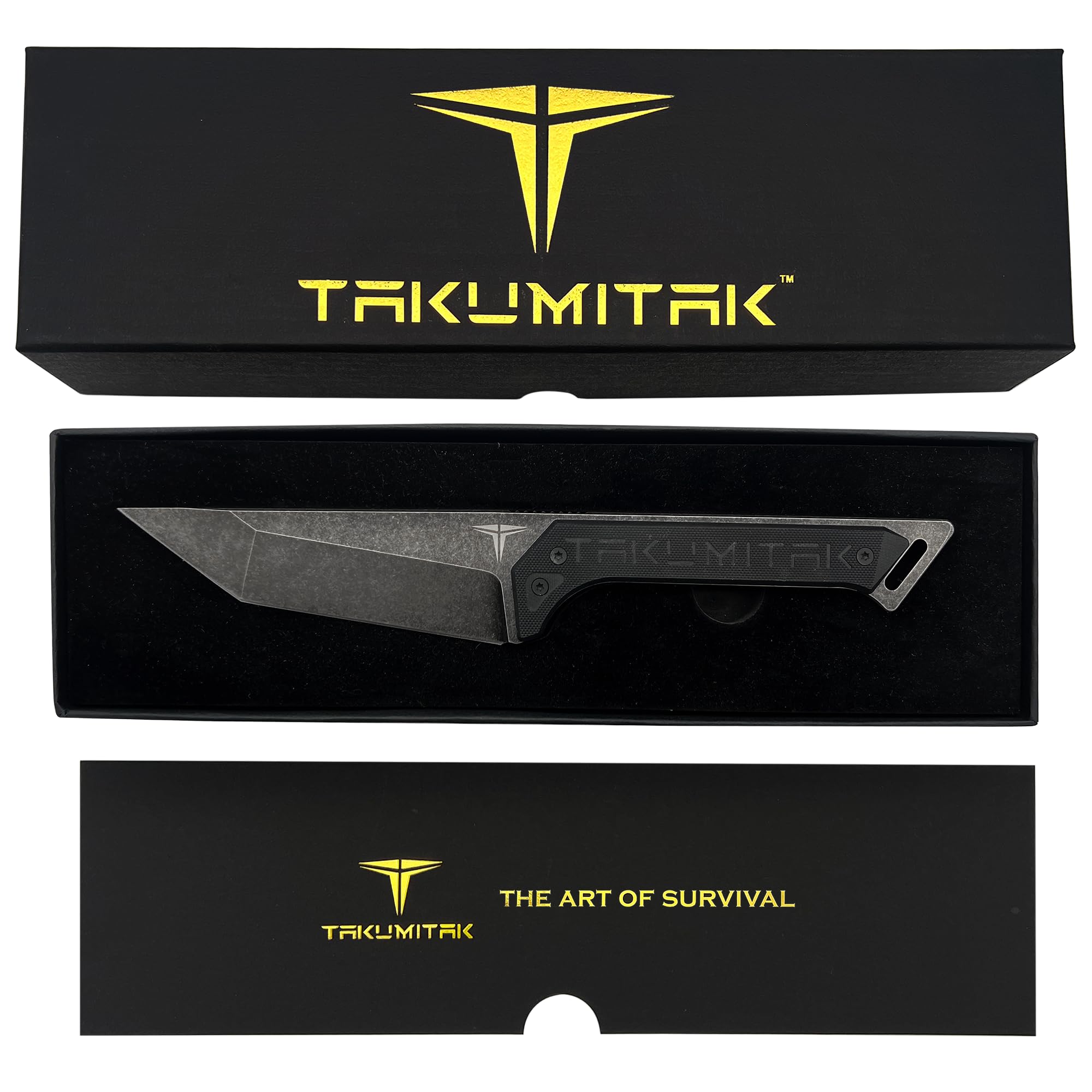 TAKUMITAK TKF215 D2 Tool Steel Tanto Blade Knife, G10 Handle, Fixed Blade, Molle Clip Kydex Sheath, Survival Gear, Camping Accessories, EDC Knife, 11 inch, Stonewash TKF215SW