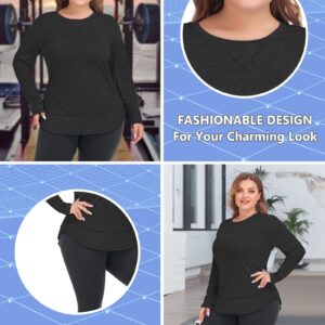 COOTRY Plus Size Workout Tops for Women Long Sleeve Shirts Breathable Dry Fit Athletic Gym Yoga Clothes Gray 2XL