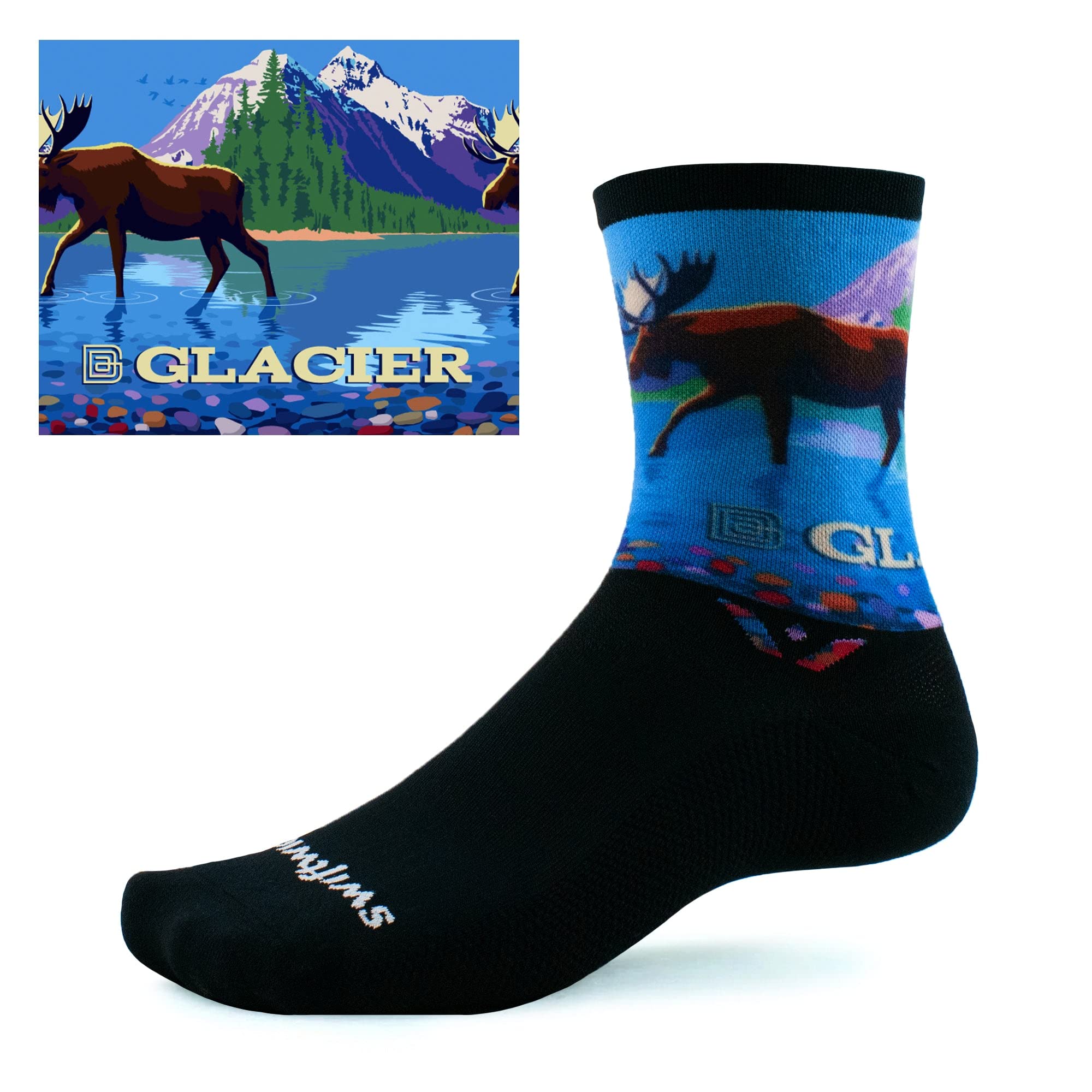 Swiftwick- VISION SIX Impression, Parks Edition, Running and Cycling Socks (Glacier, Large)