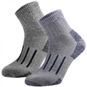 JORMATT Merino Wool Ankle Hiking Socks Men Outdoor Women Low Cut Camping Thermal Warm Cushioned Quarter Sock 2 Pairs, Mens Shoe Size 7-12