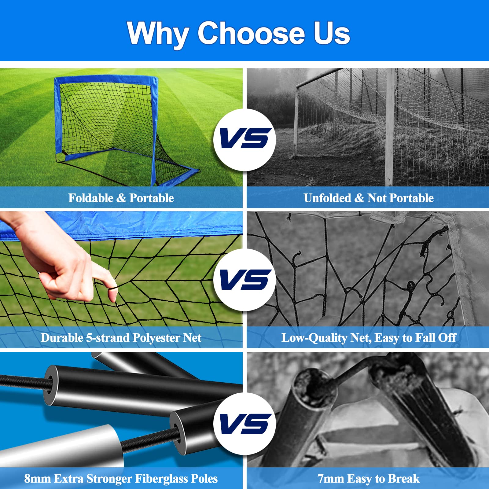 Soccer Goals for Backyard, Portable Soccer Net Set of 2, 4' x 3' Indoor Pop Up Soccer Goal, Soccer Training Equipment with 8 Training Cones, Carry Bag and Soccer Ball