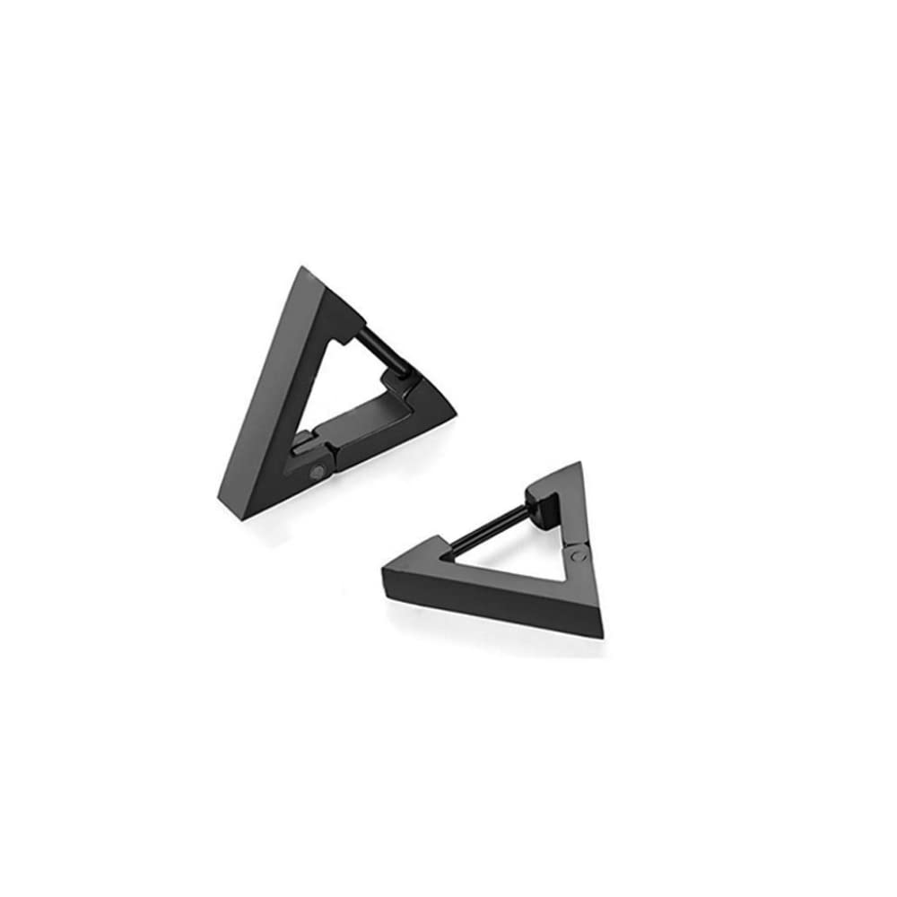 ZHOUMEIWENSP Men's Women Gothic Punk Black Stainless Steel Triangle Shape Design Hoop Earrings (Black)