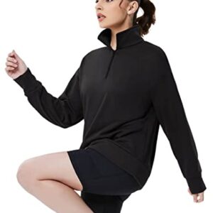 KOJOOIN Womens Long Sleeves 1/4 Zip Pullover Golf Polo Shirts Sports Athletic Shirts(Black L)