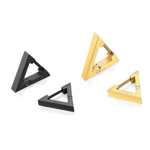 ZHOUMEIWENSP Men's Women Gothic Punk Black Stainless Steel Triangle Shape Design Hoop Earrings (Black)