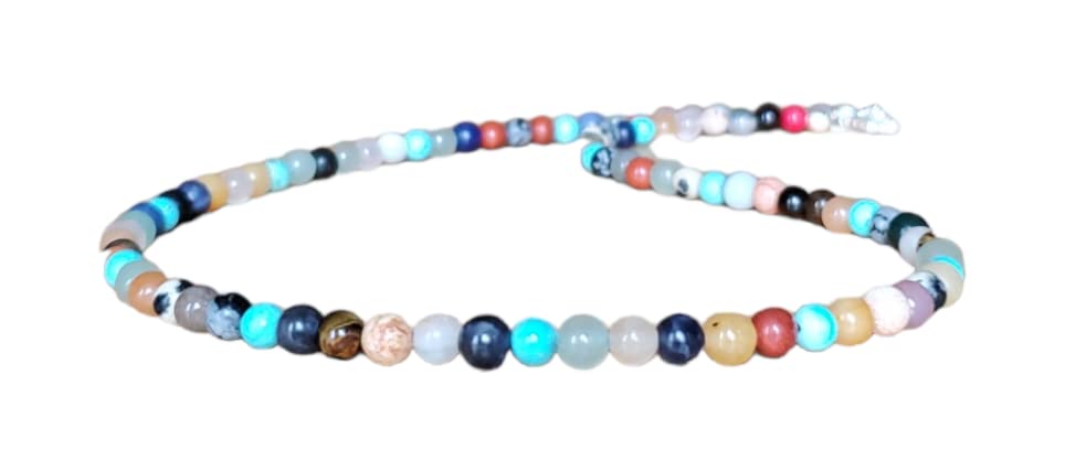 Rainbow Chakra Beaded Gemstone Necklace, Mixed Gemstone Choker, Real Gemstones, Crystal Beaded Choker Necklace, Layering Necklace, Gift for Her Blue 16 Inches