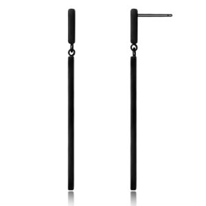 MUYAN Black Long Metal Bar Dangle Drop Earrings for Women Minimalist Vertical Bar Earrings Geometric Jewelry