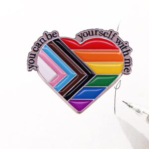 LATINDAY 1 Pack Irregular Heart Enamel Pin Decorative YOU CAN BE YOURSELF WITH ME Brooch Creative Fashion Badge Gay Transgender Art Accessory for Jackets Cotton Shirts Skirts Canvas Bags Denim