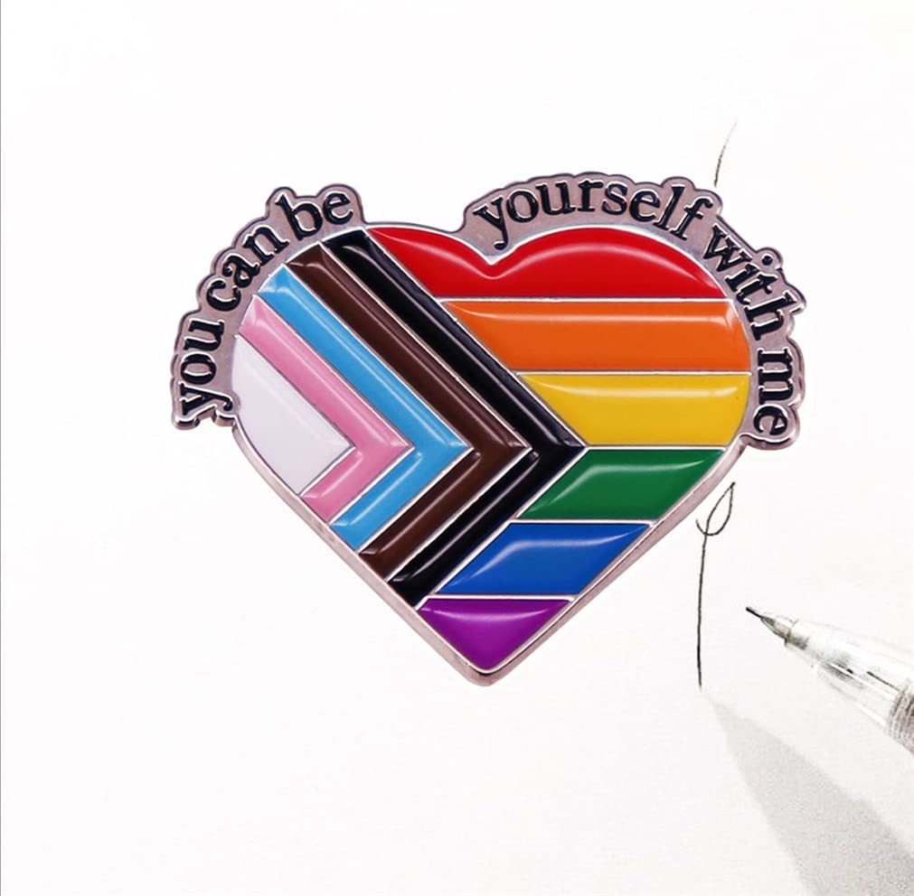 LATINDAY 1 Pack Irregular Heart Enamel Pin Decorative YOU CAN BE YOURSELF WITH ME Brooch Creative Fashion Badge Gay Transgender Art Accessory for Jackets Cotton Shirts Skirts Canvas Bags Denim