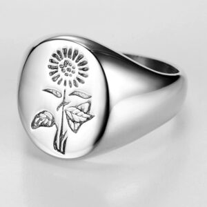 Jude Jewelers Stainless Steel Sun Flower Pattern Signet Style Wedding Engagement Promise Anniversary Statement Ring (Silver, 7.5)