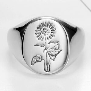 Jude Jewelers Stainless Steel Sun Flower Pattern Signet Style Wedding Engagement Promise Anniversary Statement Ring (Silver, 7.5)