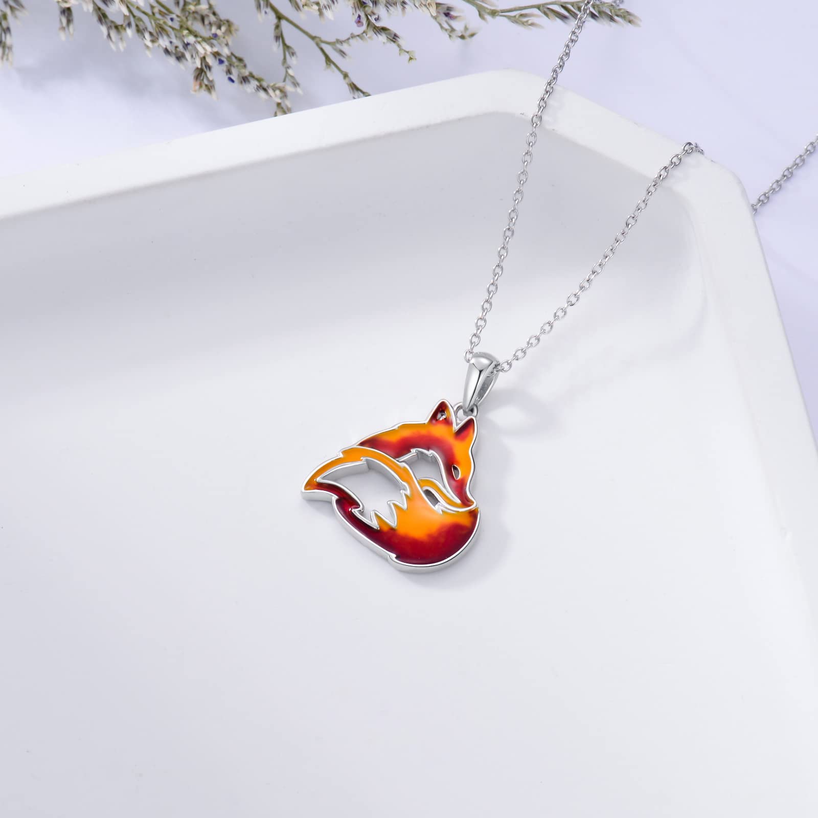 PELOVNY Christmas Gifts Fox Necklace 925 Sterling Silver Flame Fire Pendant Necklace Fox Cute Animal Necklace Jewelry Gift for Women Mother Girlfriend Daughter Sister