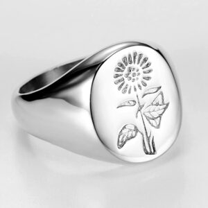 Jude Jewelers Stainless Steel Sun Flower Pattern Signet Style Wedding Engagement Promise Anniversary Statement Ring (Silver, 7.5)