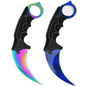 ZLIXING 2 Pieces Karambit Knife Trainer Dull Fixed Blade Practice Training Hunting Knives with Sheath Cool Stuff Gadgets Men Gifts Idea for Csgo