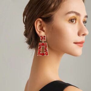 VANGETIMI Red Rhinestone Rectangle Dangle Earrings Colorful Crystal Geometric Drop Statement Earrings for Women