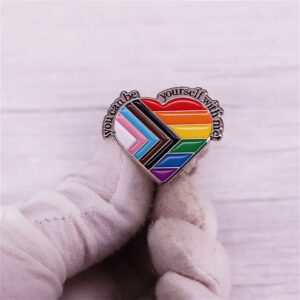 LATINDAY 1 Pack Irregular Heart Enamel Pin Decorative YOU CAN BE YOURSELF WITH ME Brooch Creative Fashion Badge Gay Transgender Art Accessory for Jackets Cotton Shirts Skirts Canvas Bags Denim