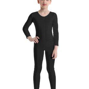 Moily Big Girls Long Sleeve Full Length Unitard Gymnastics/Dance/Sports Bodysuit Jumpsuit Leotard Black 12-14