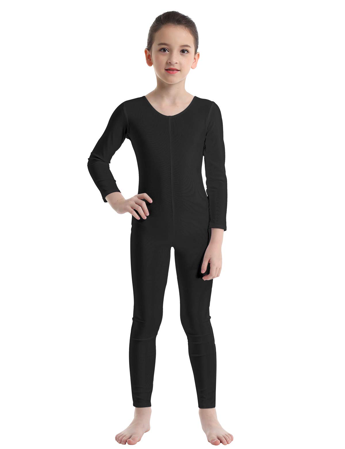 Moily Big Girls Long Sleeve Full Length Unitard Gymnastics/Dance/Sports Bodysuit Jumpsuit Leotard Black 12-14