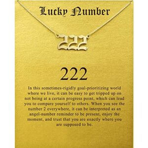 LANG XUAN Lucky Number Necklace For Women Men 18K Gold Silver 111 222 333 444 555 666 777 888 999 Pendant Angel Number Necklaces Choker Chain Numerology Jewelry for Girl Boy with Message Gift Card