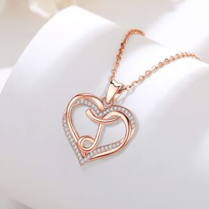 INFUSEU J Initial Necklace Women Letter Heart Jewelry Rose Gold Pendant