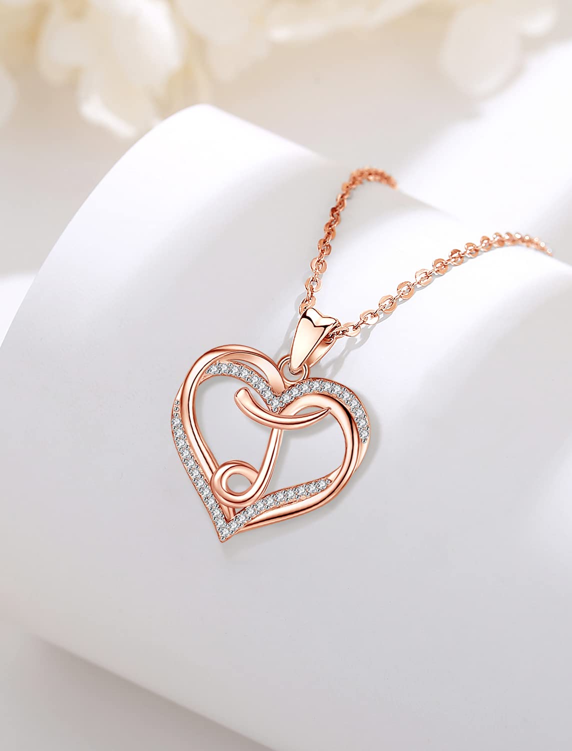 INFUSEU J Initial Necklace Women Letter Heart Jewelry Rose Gold Pendant