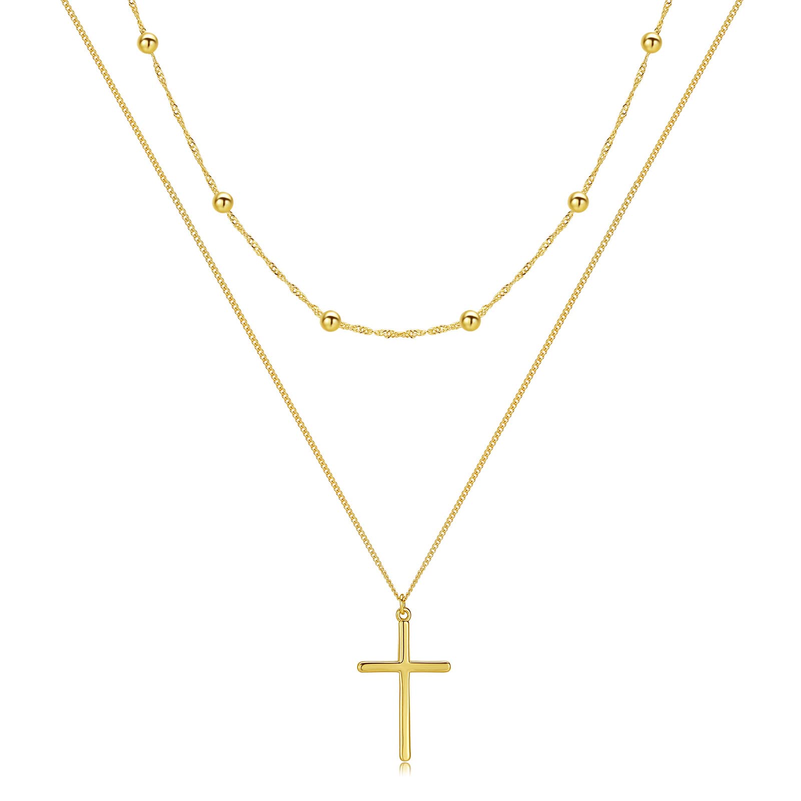 KISMIURRA Layered Gold Necklaces for Women 18K Plated Cross Pendant Dainty Layering Choker Cross Necklace for Women Teen Girls Jewelry