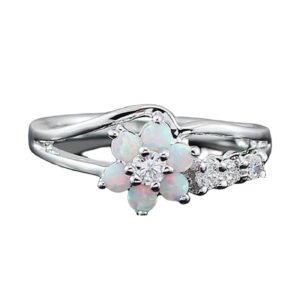 Exquisite Floral Opal Ring for Womens Pink/White Zircon Jewelry Rings Vintage Ladies Copper Ring Engagement Ring