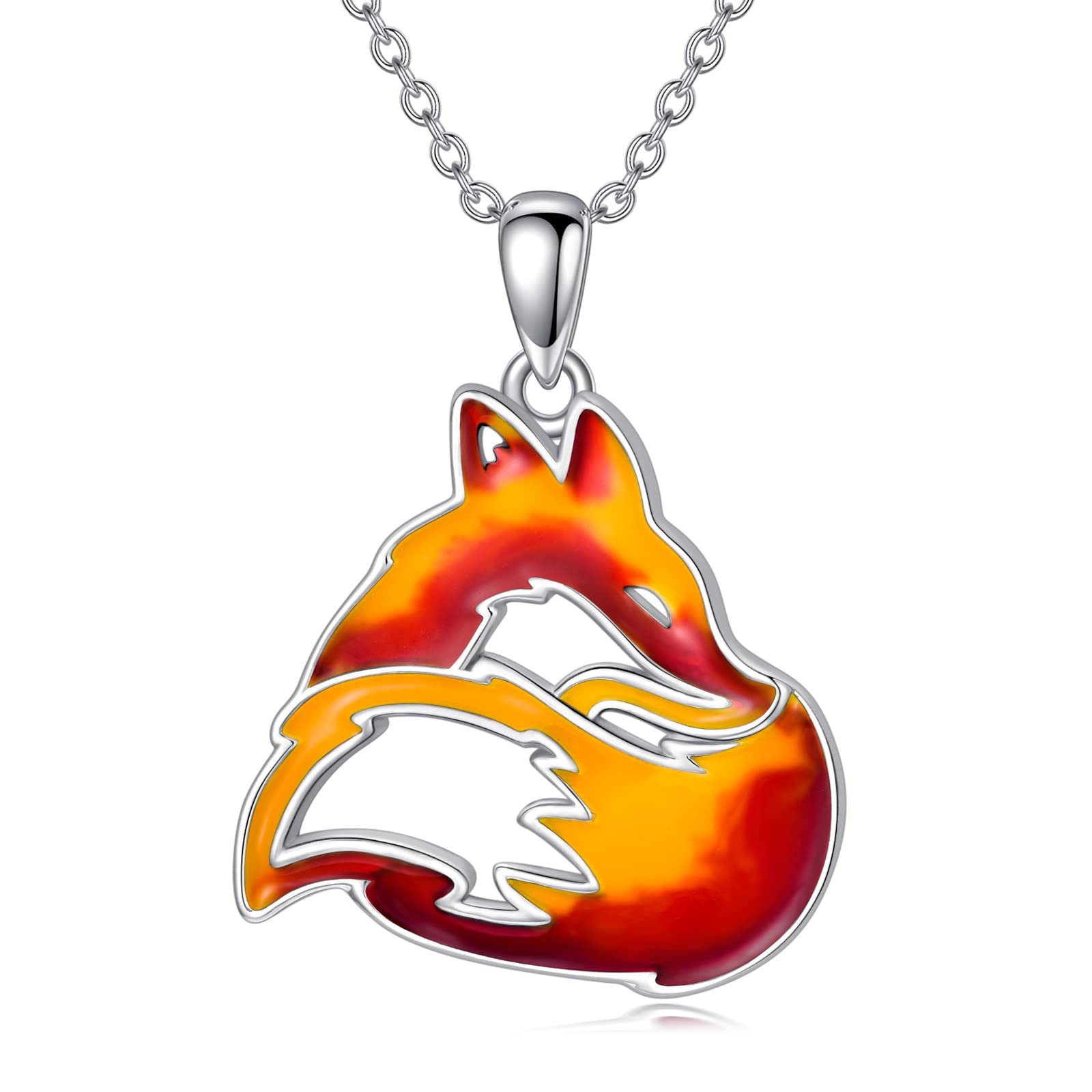 PELOVNY Christmas Gifts Fox Necklace 925 Sterling Silver Flame Fire Pendant Necklace Fox Cute Animal Necklace Jewelry Gift for Women Mother Girlfriend Daughter Sister