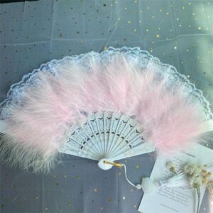 Classical Feather Folding Fan with Pendant Sweet Girly Dark Gothic Court Dance Photography Props Fan Wedding Decoration