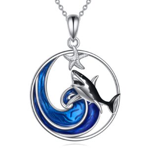 AXELUNA Shark Necklace 925 Sterling Silver Shark Pendant Ocean Jewelry for Women Mother Wife